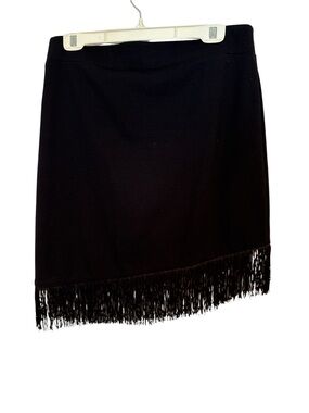 INC International Concepts Black Asymmetrical Fringe Hem Skirt